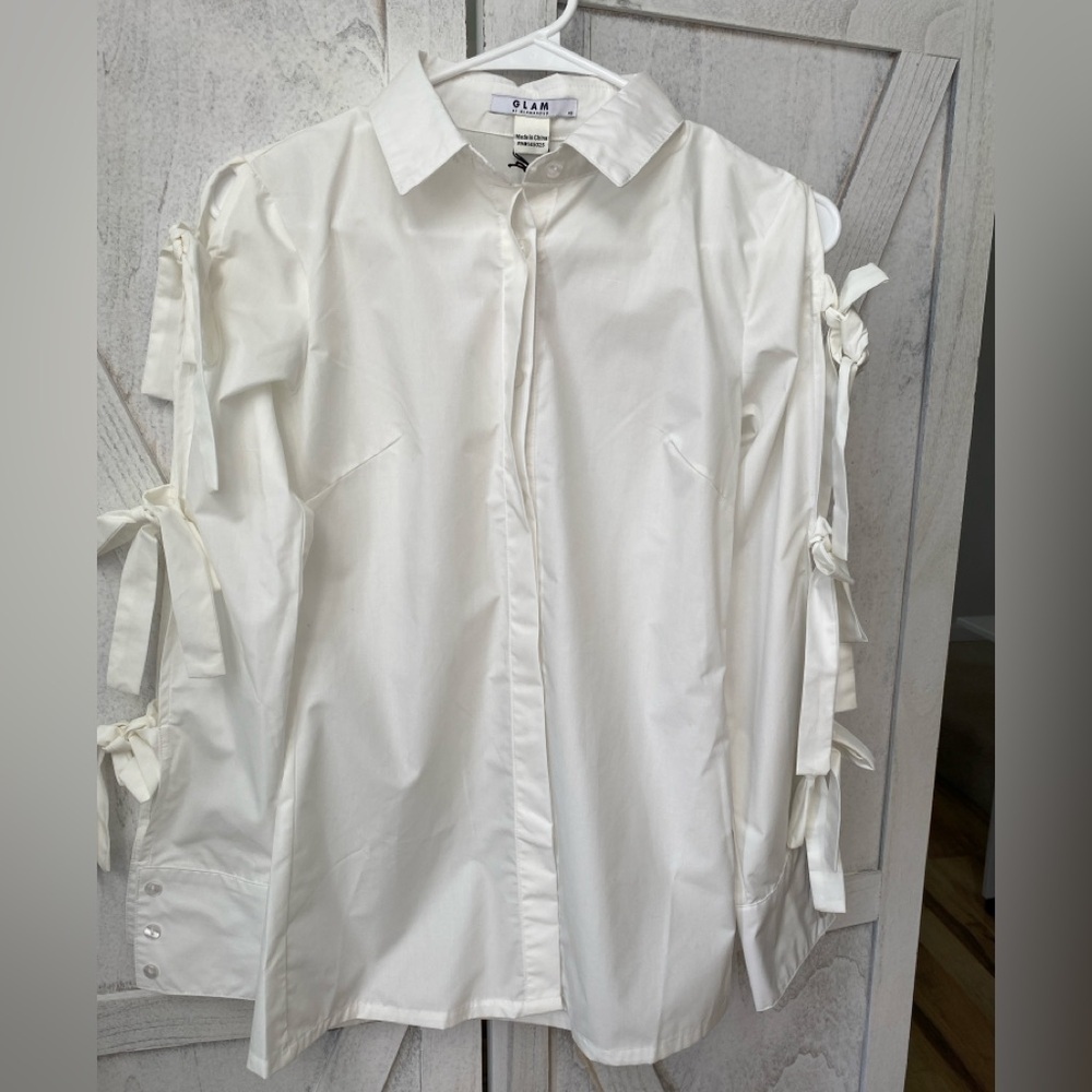 Glam By Glamorous White Bow Sleeve Top Women’s XS Fairy Coquette Festival NEW